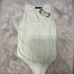 NWT Boohoo Ivory Double Layer Bodysuit